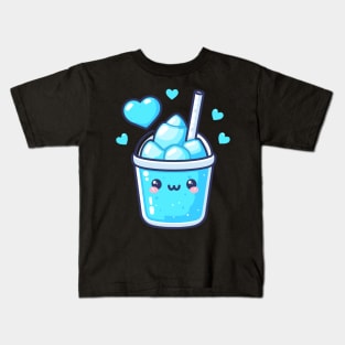 Cute Kawaii Blue Lagoon Cocktail Drink with Ice and Hearts | Cute Kawaii Design Kids T-Shirt